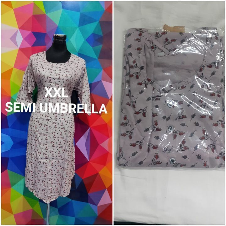 Umbrella cut Rayon kurtis at wholesale price.for orders and updatess://wa.me/message/YWKMCTRZEO  uploaded by Sree Fashion  on 3/23/2021