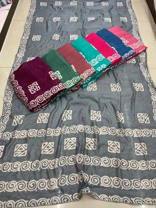 Batik print dola silk sarees with samosa piping border uploaded by business on 10/20/2023