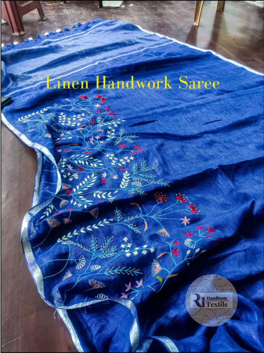 HandWork Embroidery Linen Saree  uploaded by RI Handloom Textile on 10/20/2023