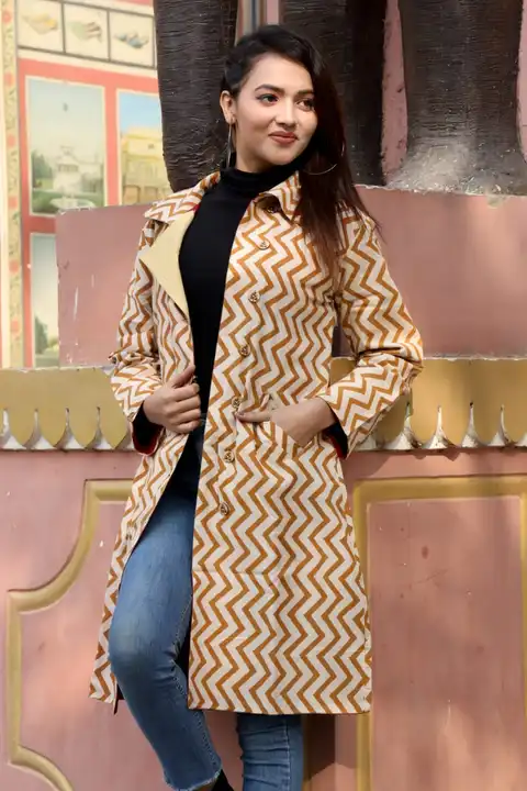 Post image *Discounted Price Offer*

*New winter collection of Traditional Bagru Hand Block Printed long Jacket with Two pockets.*

*Fabric*
Cotton 60×60 cambric ( Super Quality) 

*Inner Side* Fabric(Asthar) cotton flex.

*Measurements ladies Jacket*
 
*Size*               *Bust*

Size 36 (Xs)   -    36
Size 38 ( S)    -    38
Size 40 (M)     -    40
Size 42 (L)       -    42
Size 44 (XL)      -   44
Size 46 (XXL)   -    46

All above Sizes of *Brust*.
*Jacket Length- 36-37*
*Koti length- 28*
All Sizes in *Inches*.