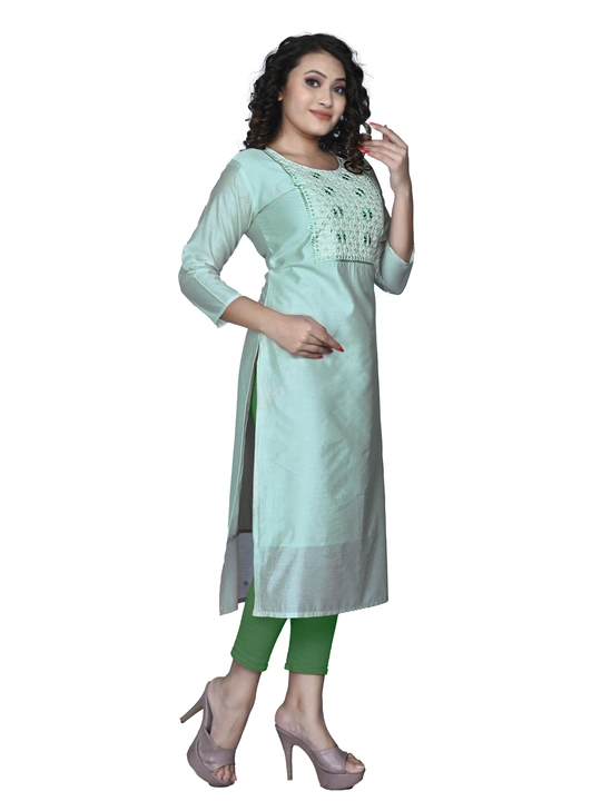 Light Pista Embroidered Kurti uploaded by Abhi's Creation on 10/20/2023