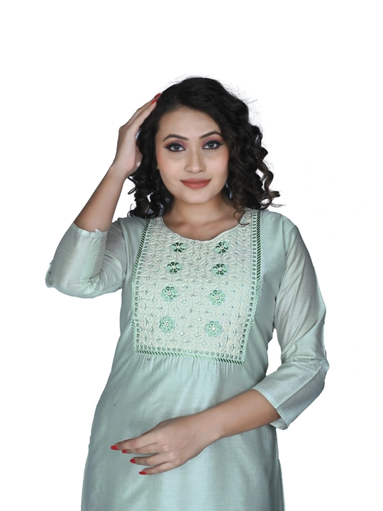 Light Pista Embroidered Kurti uploaded by business on 10/20/2023