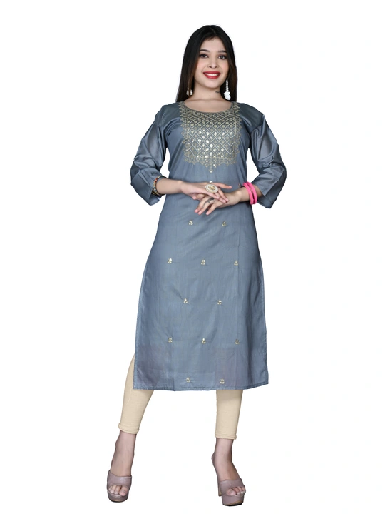 Grey Chanderi Embroidered Kurti uploaded by Abhi's Creation on 10/20/2023