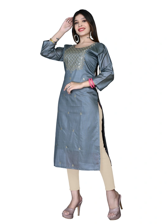 Grey Chanderi Embroidered Kurti uploaded by Abhi's Creation on 10/20/2023
