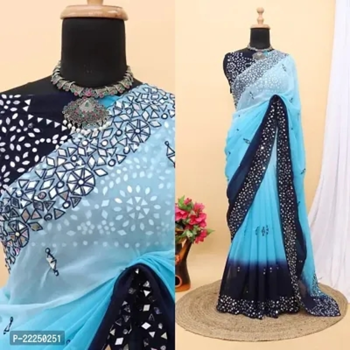 Embroidered Georgette Mirror Work Saree With Heavy Blouse uploaded by business on 10/21/2023
