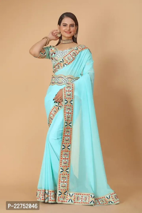 Georgette Embroidered Lace Border Saree with Embroidered Phantom Silk Blouse Piece and Belt
 uploaded by Best deal on 10/21/2023