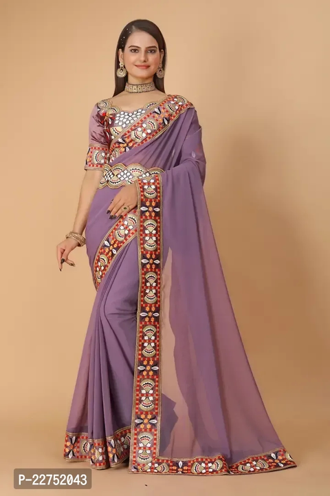 Georgette Embroidered Lace Border Saree with Embroidered Phantom Silk Blouse Piece and Belt
 uploaded by business on 10/21/2023
