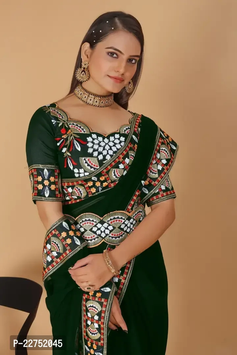 Georgette Embroidered Lace Border Saree with Embroidered Phantom Silk Blouse Piece and Belt
 uploaded by Best deal on 10/21/2023