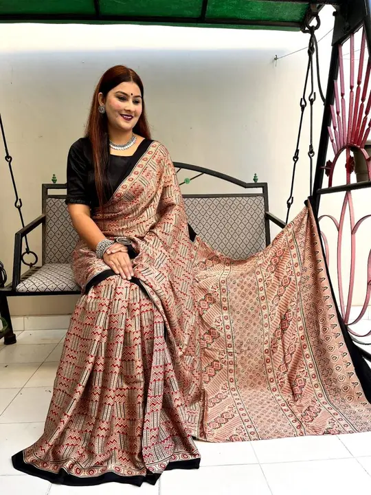 pure model ajrkh printed saree uploaded by Virasat kala chanderi on 10/21/2023
