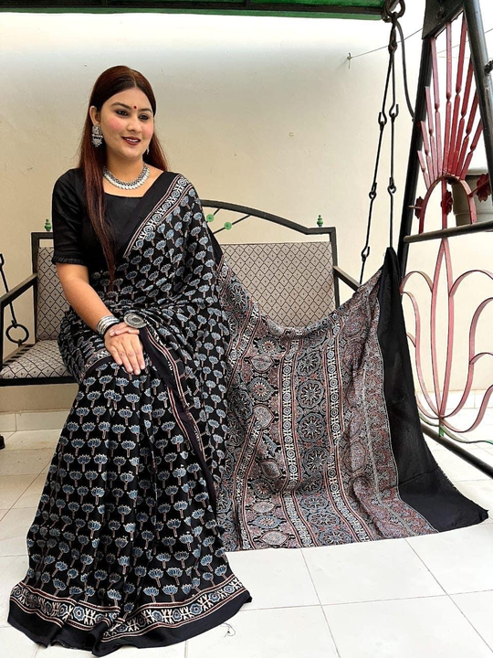 pure model ajrkh printed saree uploaded by Virasat kala chanderi on 10/21/2023