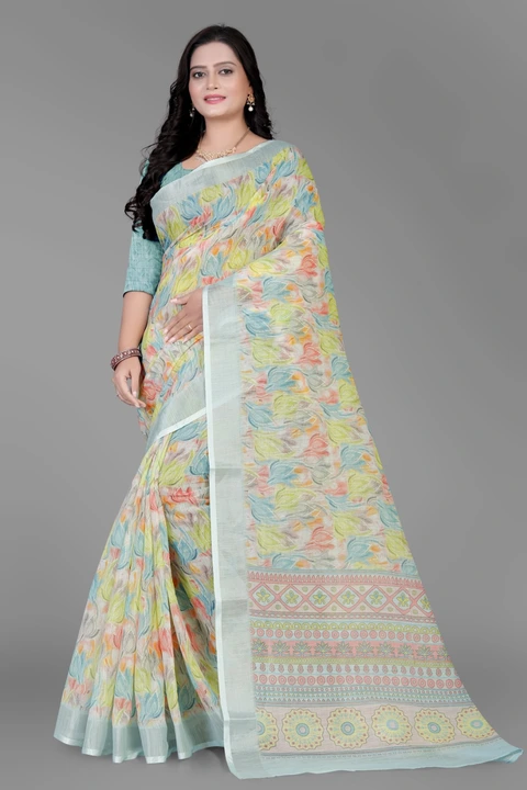 Cotton printed saree  uploaded by Krisha Enterprise on 10/22/2023