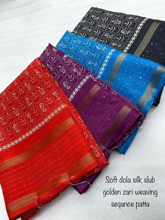 *mahaveer silks*  🔥*new launching*🔥  Fabric :- *soft dola silk slub* (Golden zari weaving seqance  uploaded by business on 10/22/2023