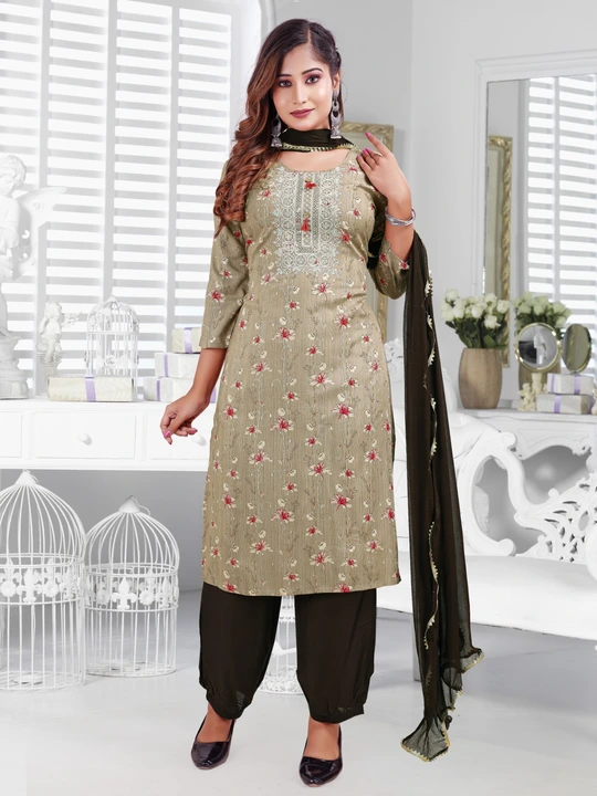 Exclusive Designer kurta set with dupatta in heavy qawality febric REON14kg foil printed (3 pice) uploaded by business on 10/22/2023