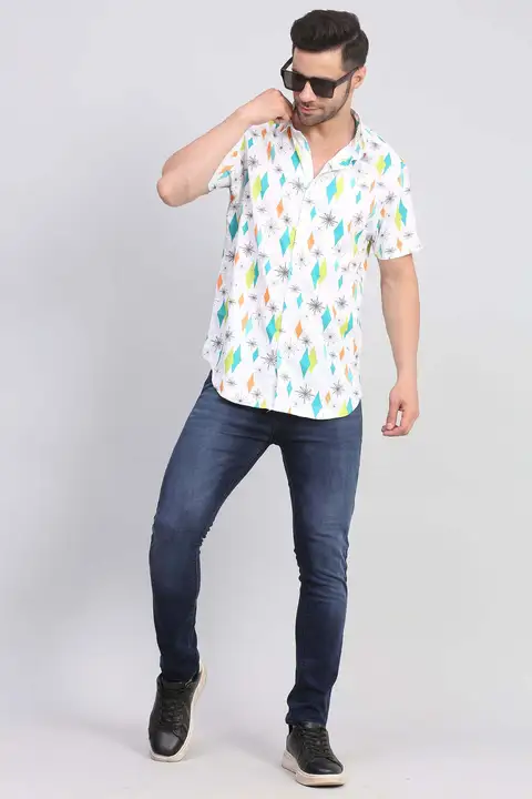 Casual Shirts For Men Korean Fashion Flower White Half Sleeve uploaded by business on 10/22/2023