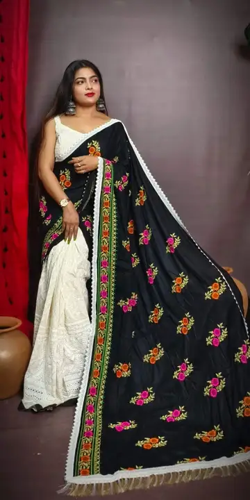 Very Stylish Half Embroidery & Chikankari Saree uploaded by business on 10/22/2023