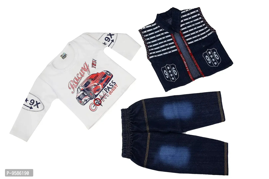 NEW GEN Pure Cotton Full Sleeve T-Shirt with Half Jacket with Denim Jeans Pant (Blue & White ; 1-2 Y uploaded by Best deal on 10/23/2023