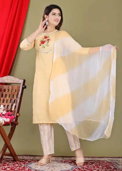 Cotton embroidered kurta pant and dupatta set  uploaded by Aleexa Outlet on 10/23/2023