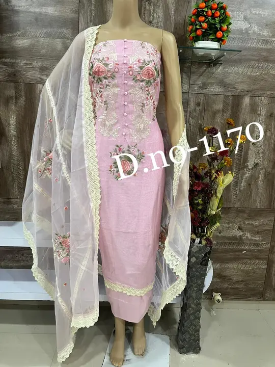 Chanderi Desinger Kashmiri Work Cotton Silk Organza Dupatta Three Piece For Indian Women  uploaded by business on 10/24/2023
