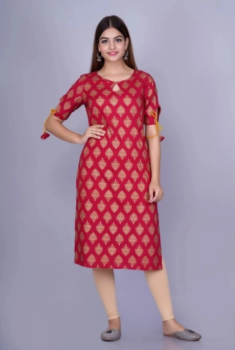 Woman gold print rayon kurti uploaded by Guddaughter on 10/24/2023