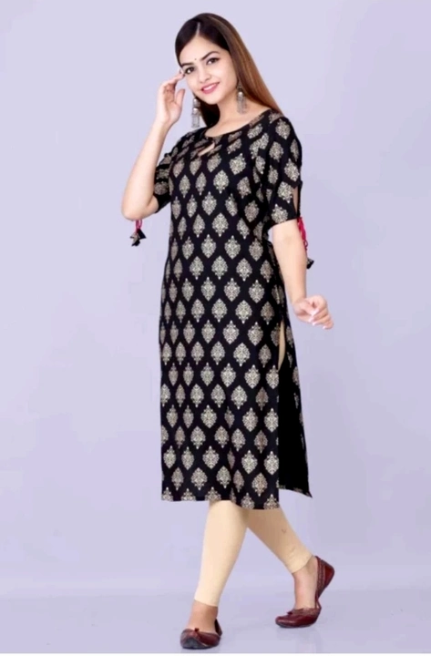 Woman gold print rayon kurti uploaded by Guddaughter on 10/24/2023