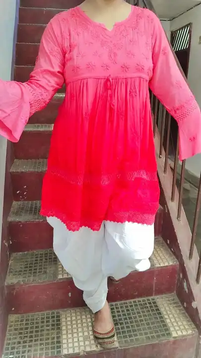 Modal Chikankari Handwork Short Gown  uploaded by The Lucknoweez 7319858017 on 10/24/2023