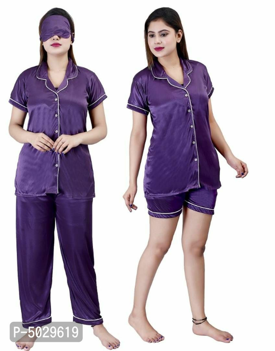 Trendy Satin 4Pcs Night Suit for Women uploaded by R M online shop  on 10/24/2023