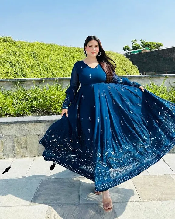 Blue embroidery anarkali gown uploaded by business on 10/25/2023