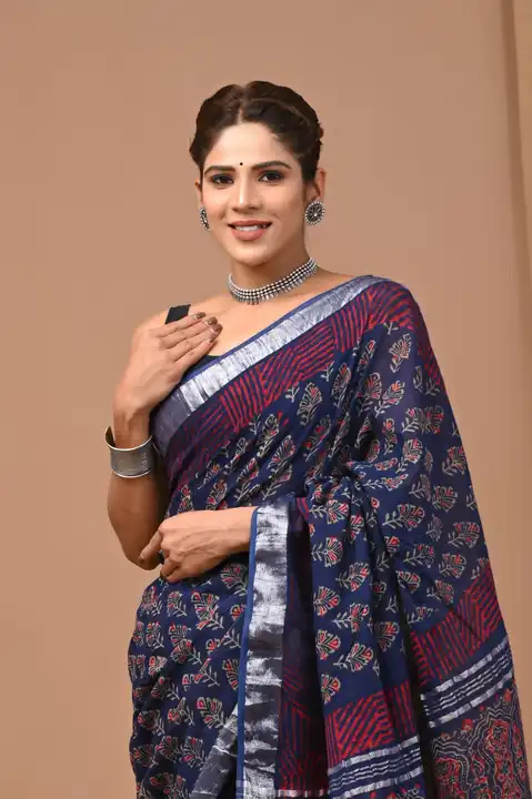 Hand block printed cotton linen saree  uploaded by The print house  on 10/25/2023