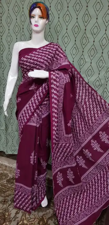Bagru hand block printed cotton mulmul saree uploaded by The print house  on 10/25/2023