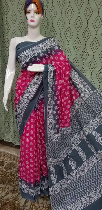 Bagru hand block printed cotton mulmul saree uploaded by The print house  on 10/25/2023