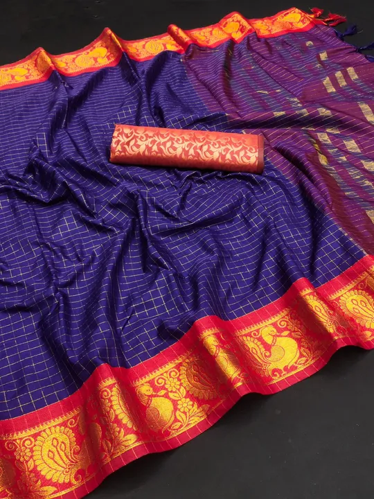 Soft Cotton Silk With Attractive Contrast Jari Border And Zari Chex Weaving Work uploaded by business on 10/25/2023