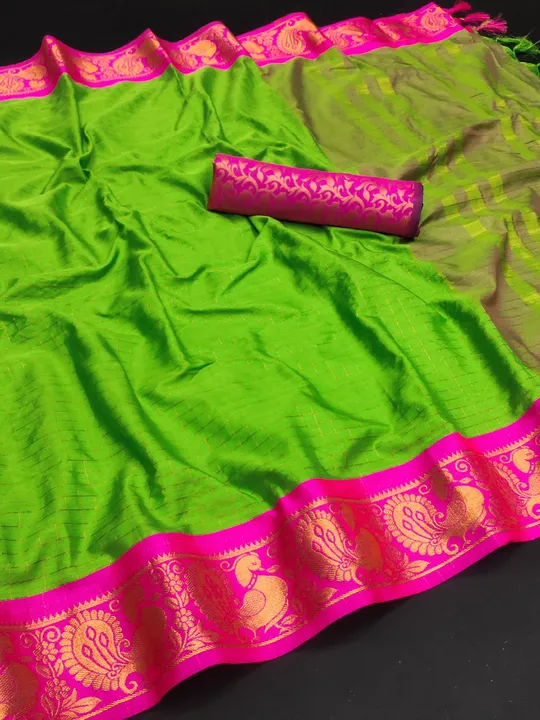 Soft Cotton Silk With Attractive Contrast Jari Border And Zari Chex Weaving Work uploaded by business on 10/25/2023
