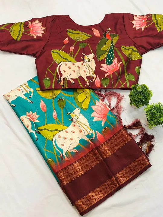 Kalamkari silk saree with stitch Blouse uploaded by SAURYA LIFE STYLE on 10/25/2023