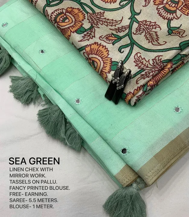 NANCY LINEN SAREE WITH FANCY PRINTED BLOUSE  uploaded by R V FASHION HUB on 10/26/2023