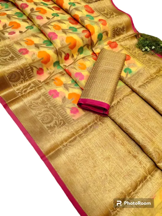 Post image Exclusive Beautiful premium Quality Banarasi Kora Organja Silk Alfi Mina Floral Desgine Bridal Saree