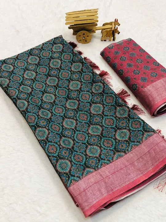 Pure linen saree with big border digital print  uploaded by Suyukti Creation on 10/27/2023