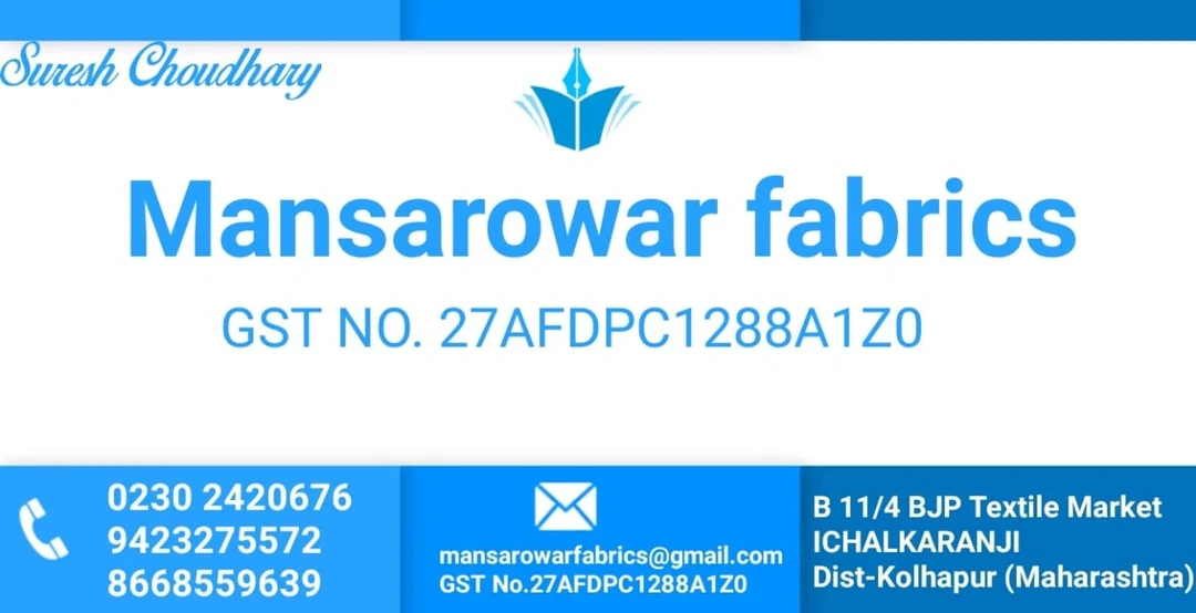 Visiting card store images of Mansarowar fabrics