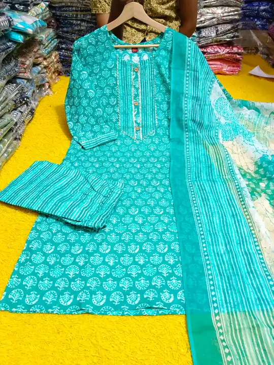 Cotton fabric kurta pant dupatta set  uploaded by Kabir Fashion World on 10/28/2023