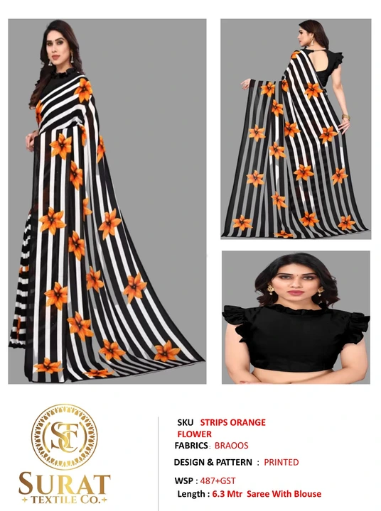 STRIPS_ ORANGE FLOWER  uploaded by Surat Textile Co. on 10/28/2023