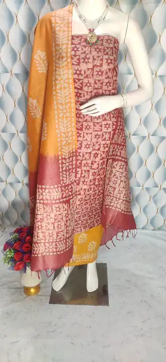 Khadi dupion batik print dress material  uploaded by Lovely enterprises on 10/29/2023