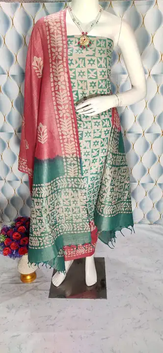 Khadi dupion batik print dress material  uploaded by Lovely enterprises on 10/29/2023