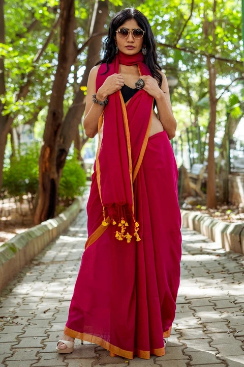 Khadi cotton plain saree with running blouse piece  uploaded by Santipur saree on 10/29/2023