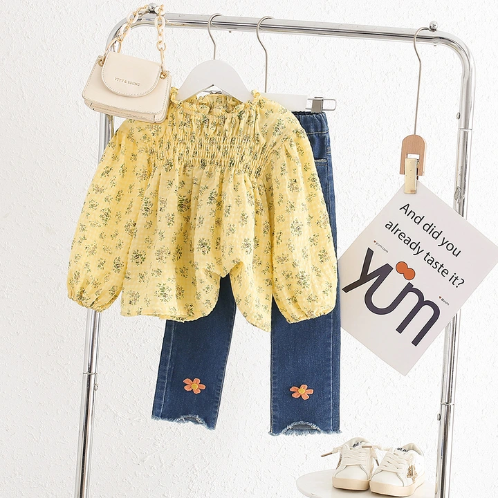 *_Back in stock on high Demand_*   *Floral print top with denim pant*   Size 2-8 yrs    uploaded by Maryam boutique on 10/30/2023