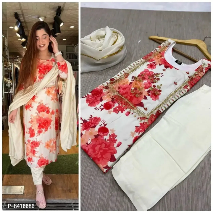 Women Rayon Embroidered Kurta with Bottom Dupatta uploaded by R M online shop  on 10/31/2023