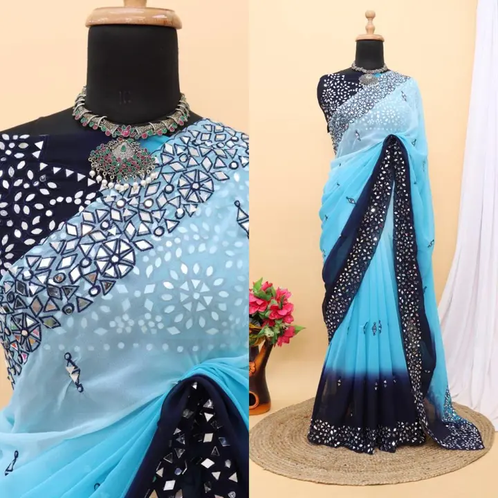 Mirror work saree  uploaded by Saree wholesale & retail on 10/31/2023