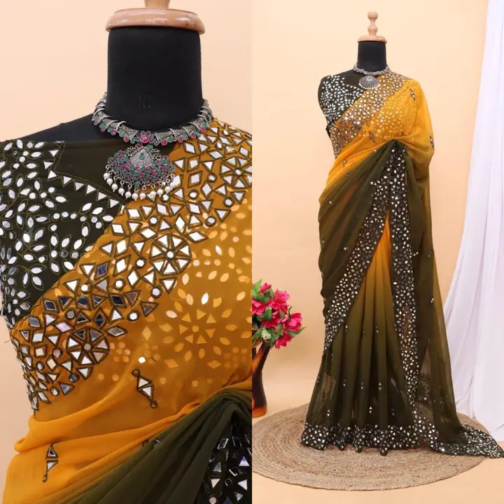 Mirror work saree  uploaded by Saree wholesale & retail on 10/31/2023