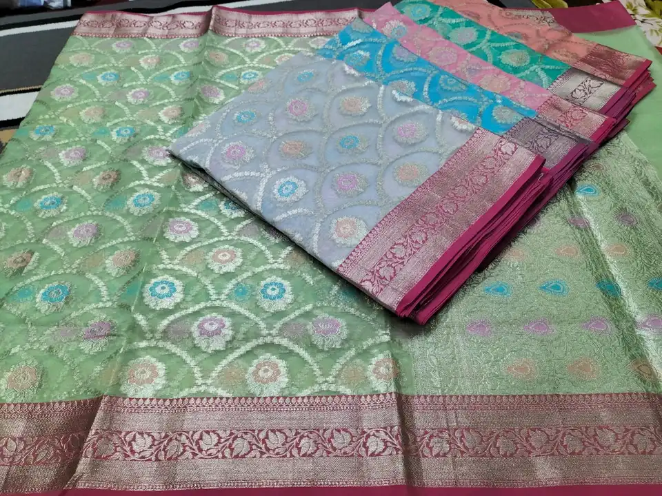 Banarasi Kora silk orangza all over double zari jal saree  uploaded by Silko Tex  on 11/1/2023