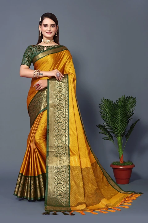 Post image DETAILS  

ME HOM 3003 Rubina  

Fabric :- Soft Cotton Silk Saree   

Saree  :- Soft Silk With Attractive Contrast Dual Tone Jari Border And Dashing Weaving Work With Contrast Rich Pallu (5.5Mtr)  

Blouse  :- Saree Border Matching Brocade Silk (Unstitched 0.80 Mtr)