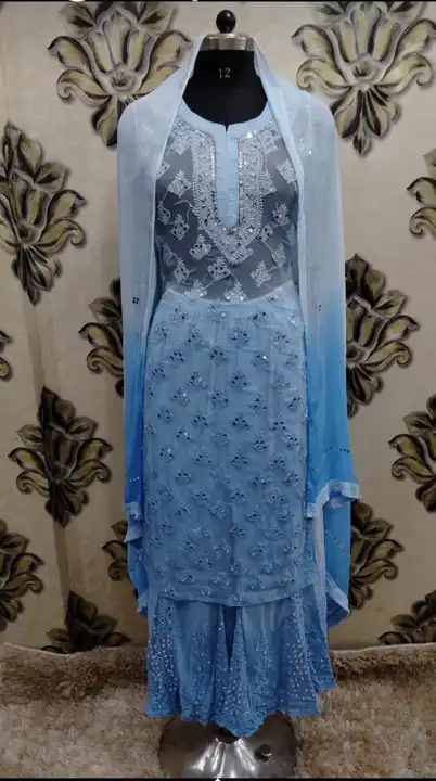 Ombre set Chikankari with mirror  uploaded by Shareef chikan handicraft on 11/3/2023