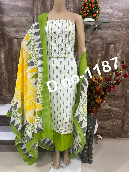 Cotton Dupatta Suit and Dress Material Three Piece  uploaded by Zuberiya Global on 11/3/2023